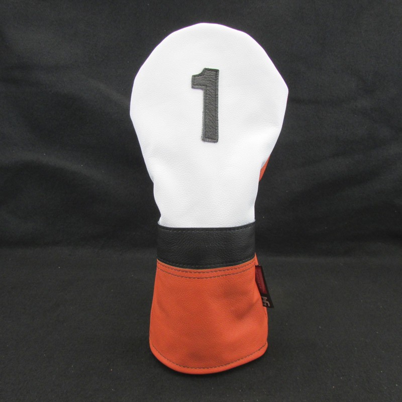 Bright Orange/White Classic Style Leather Golf Headcover HEADGEAR GOLF