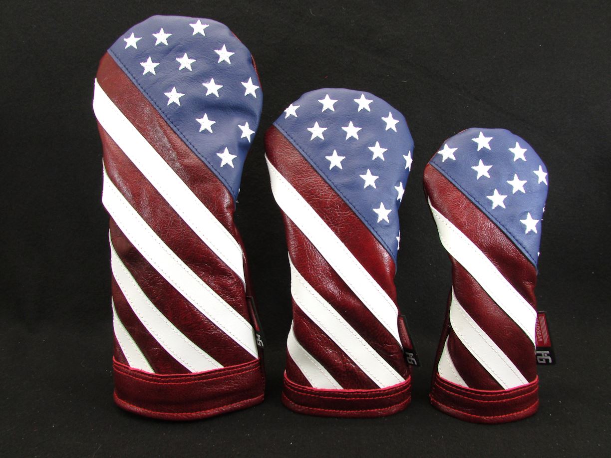 Handmade Stars and Stripes Leather Headcover Set HEADGEAR GOLF